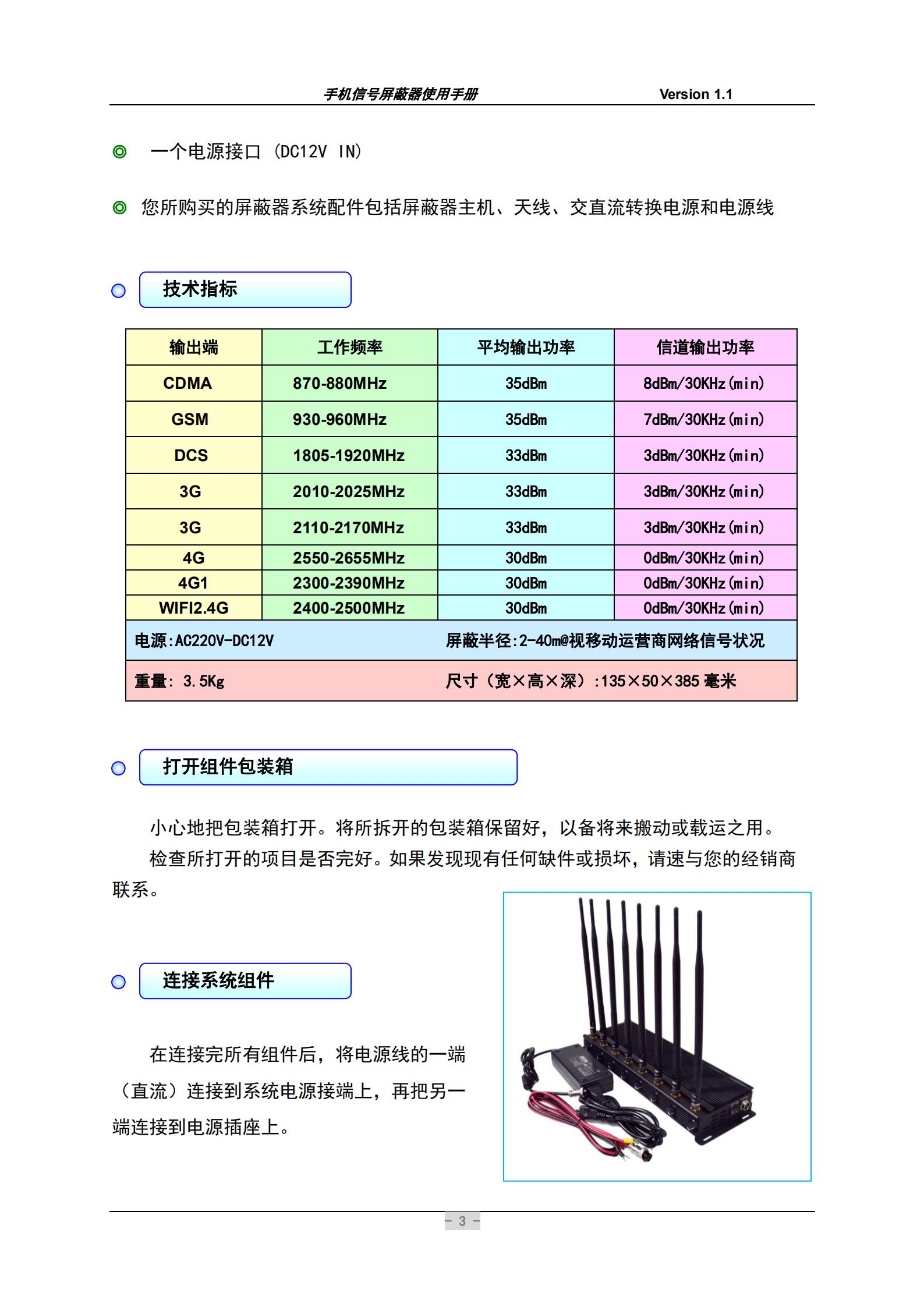 技術(shù)指標(biāo)和部件說明